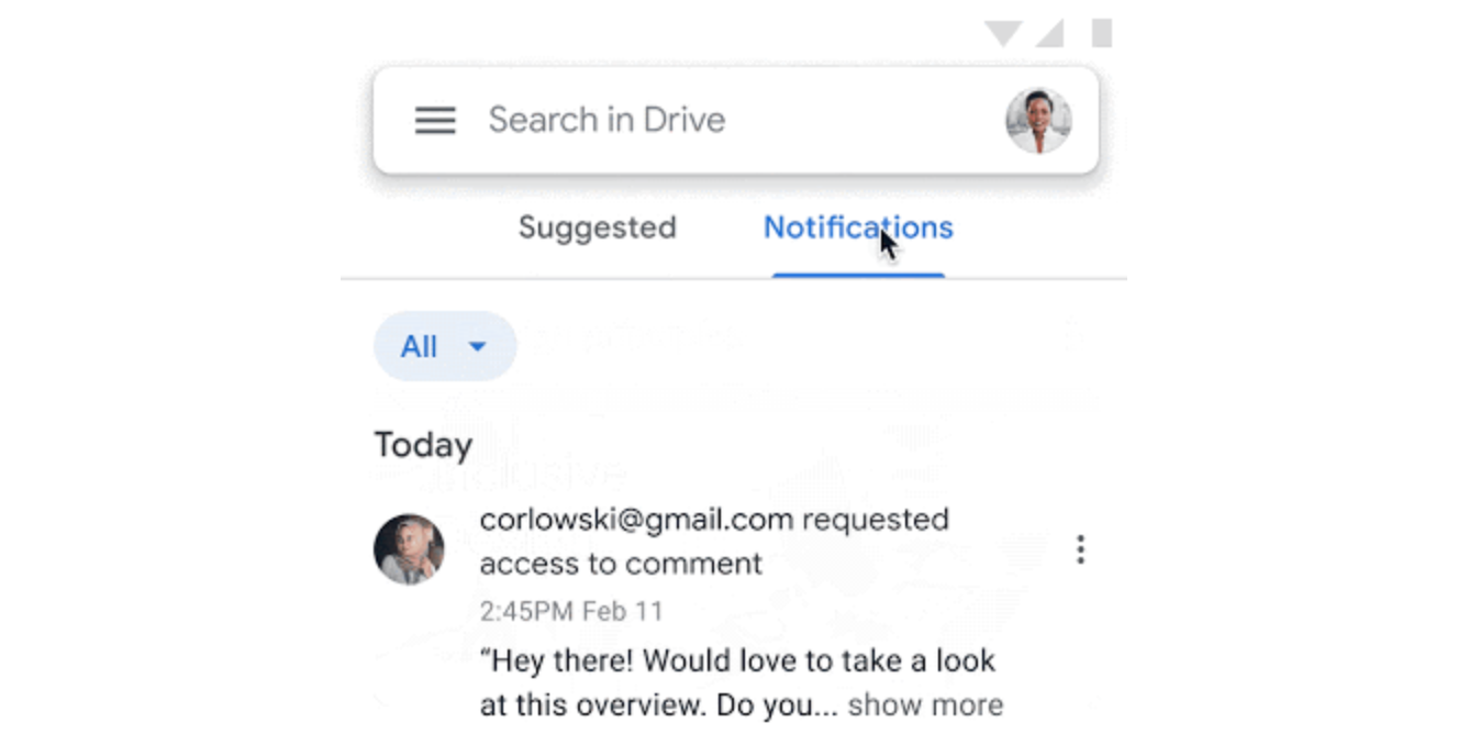 View Google Drive notifications