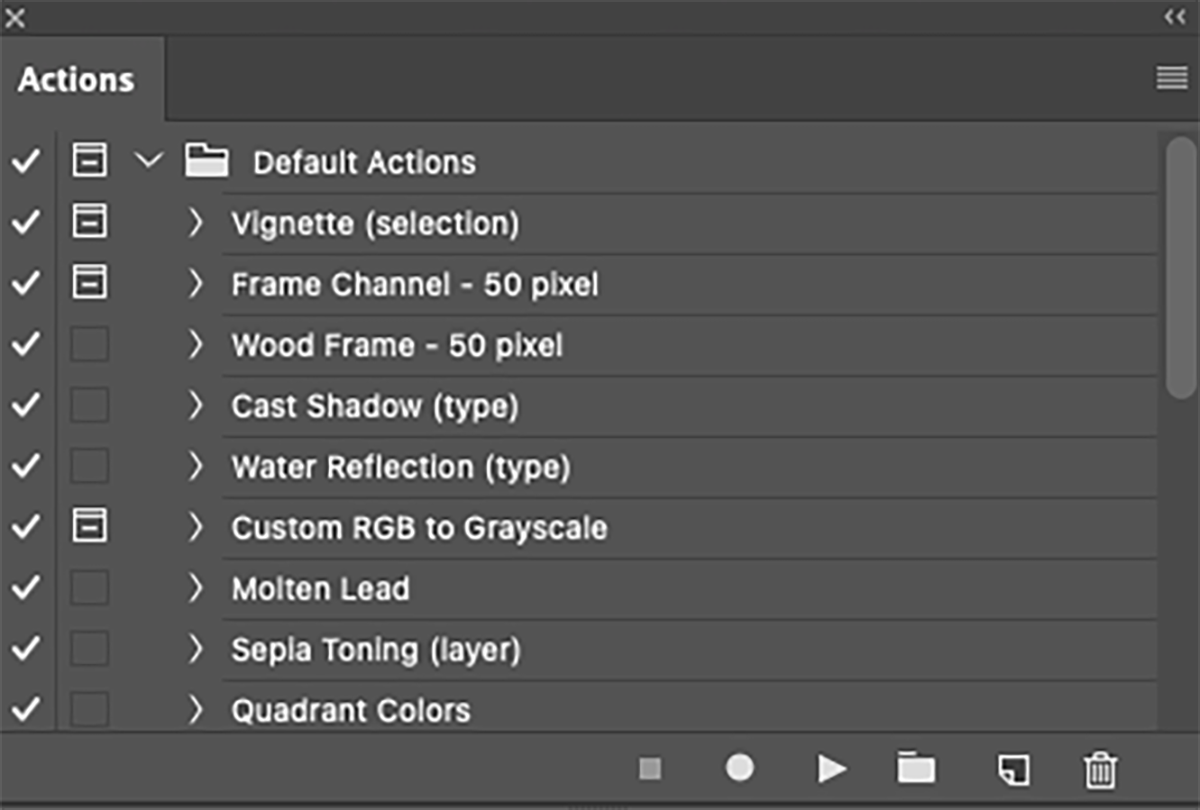 actions window in photoshop