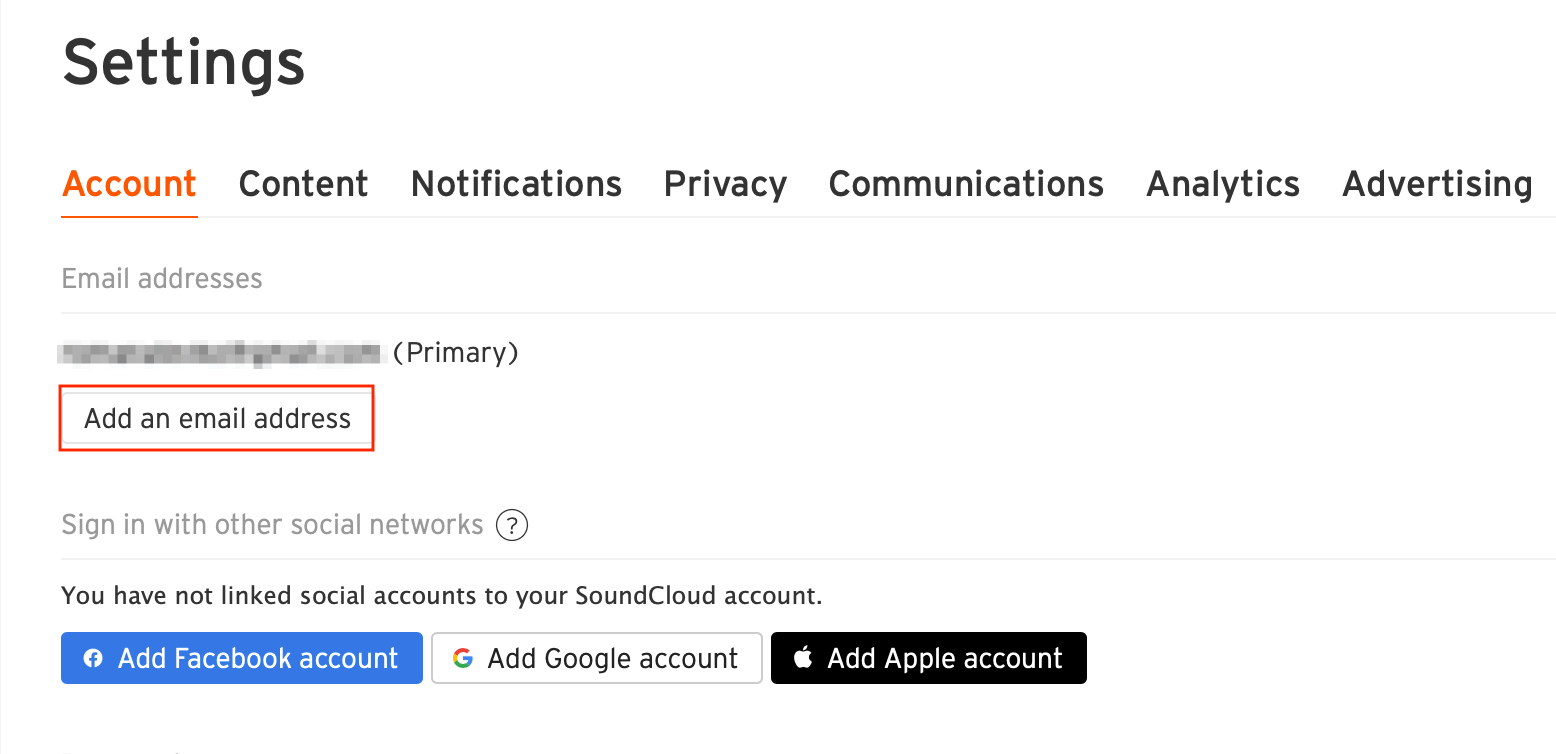how to add a new email address to a SoundCloud account