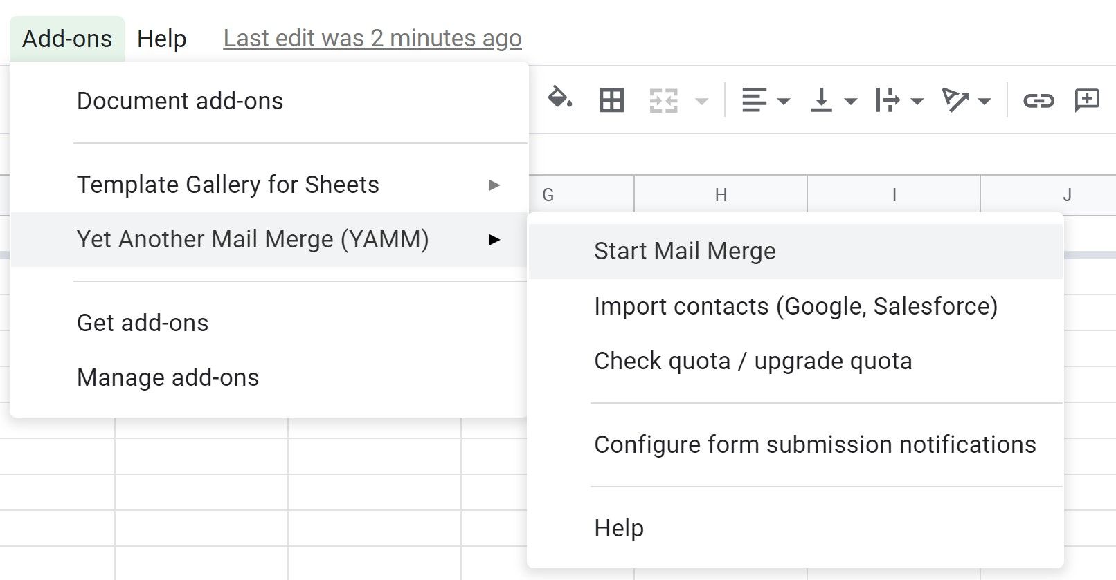 YAMM extension in Google Sheets