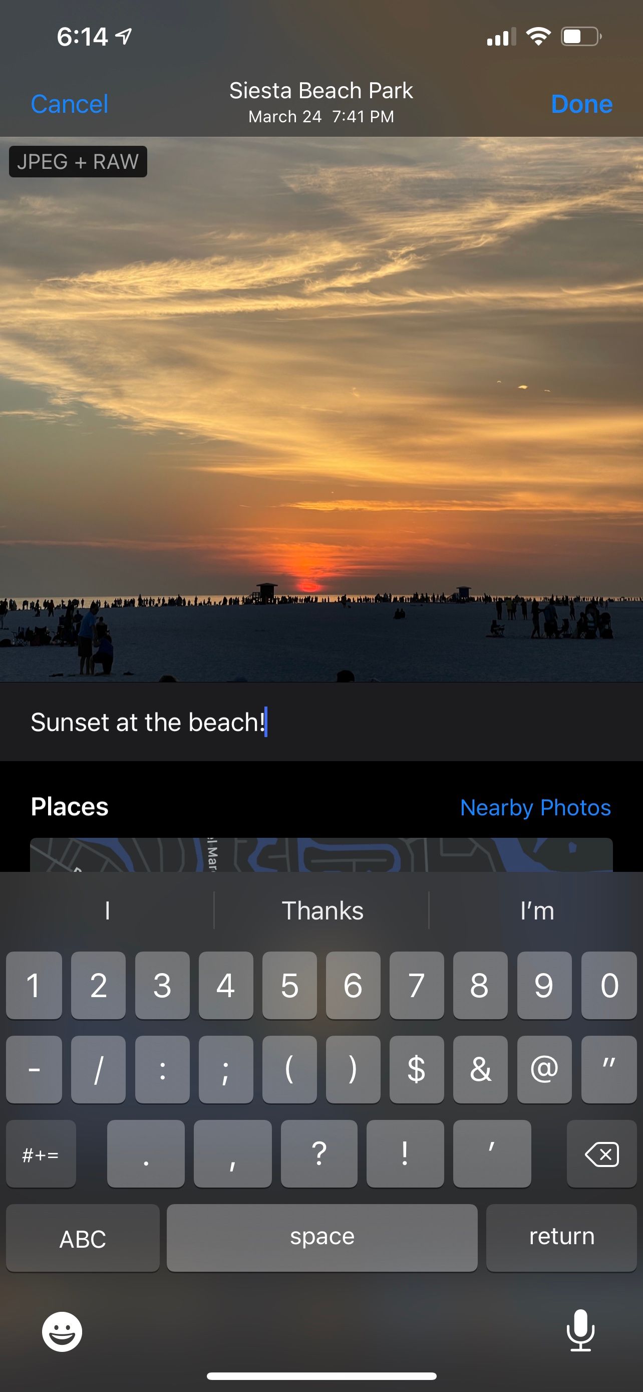 Adding a caption to a photo on an iPhone.