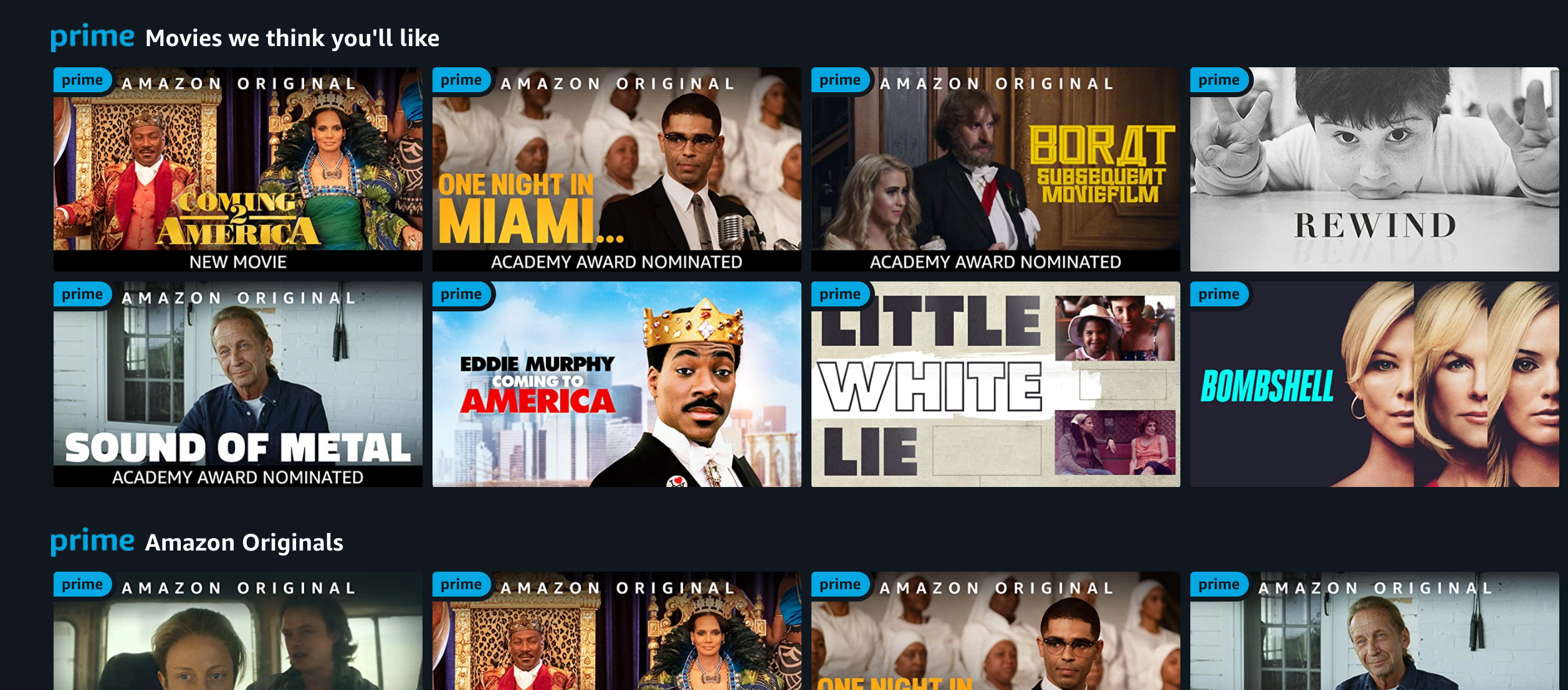 Popular movies available on Amazon Prime Video, including Coming 2 America