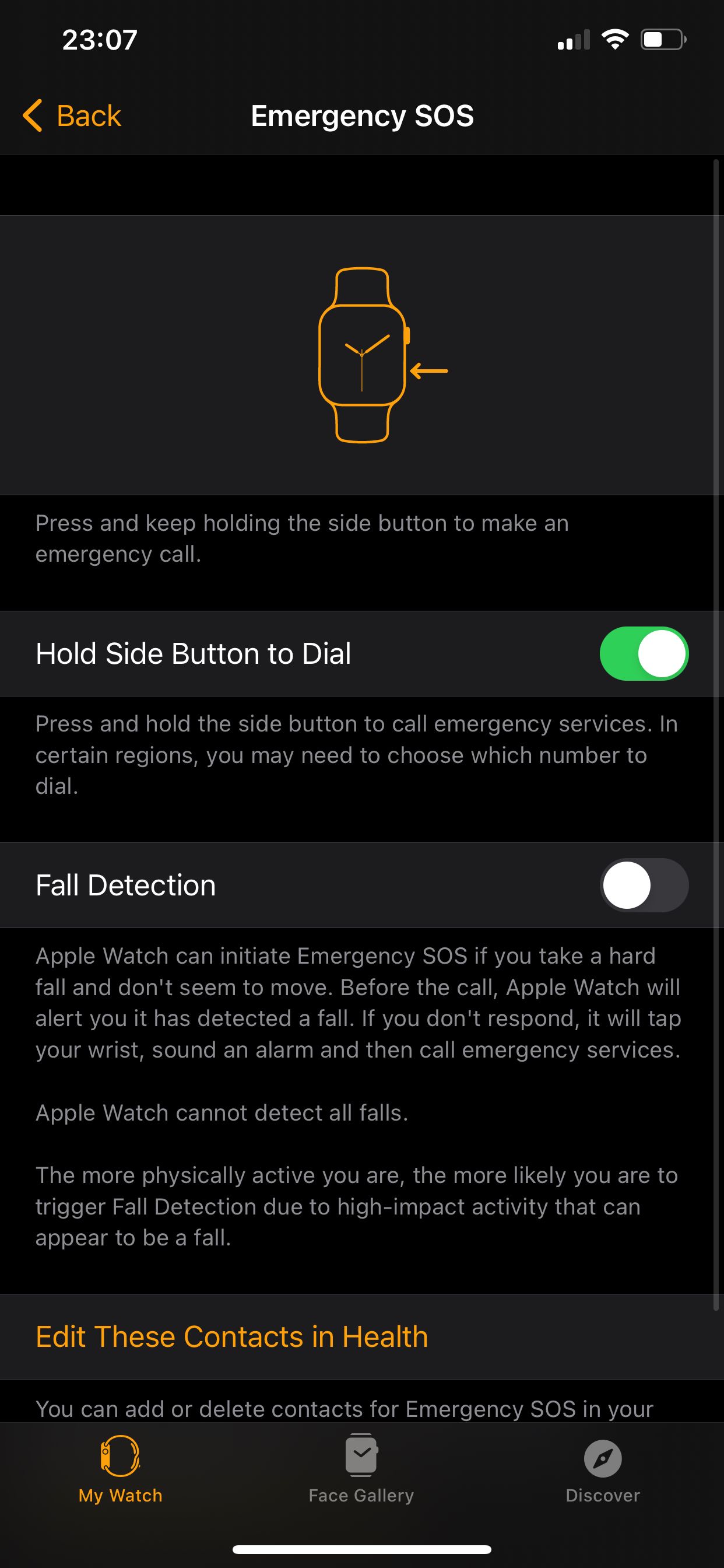 The Fall Detection feature of the Apple Watch can alert your emergency contacts and emergency services, if you have a hard fall and need help.
