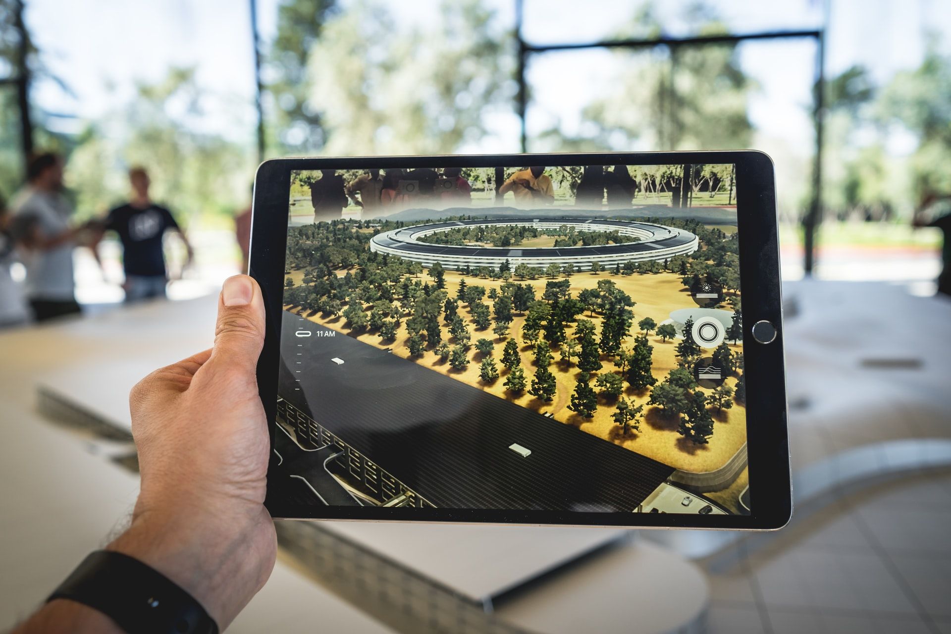 AR Display of Park and Building on Tablet