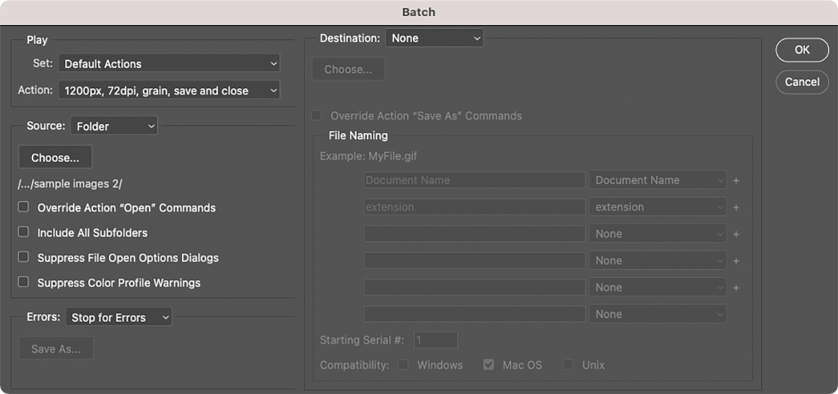batch processing in photoshop