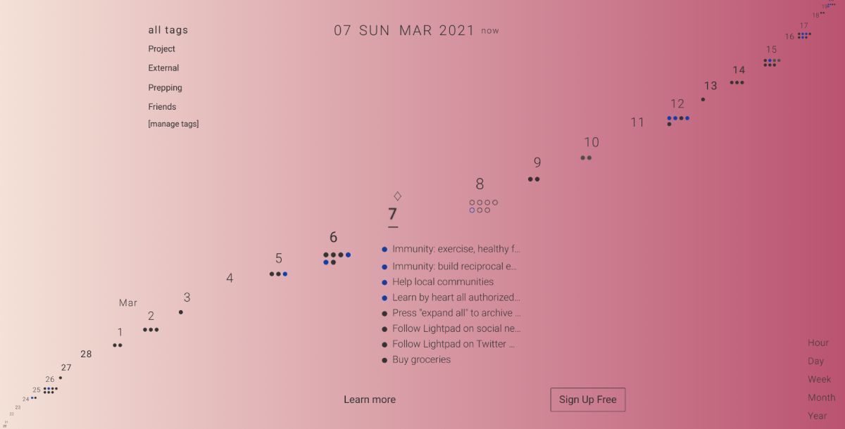 Lightpad revamps the normal calendar into a non-table, free-flowing view of time