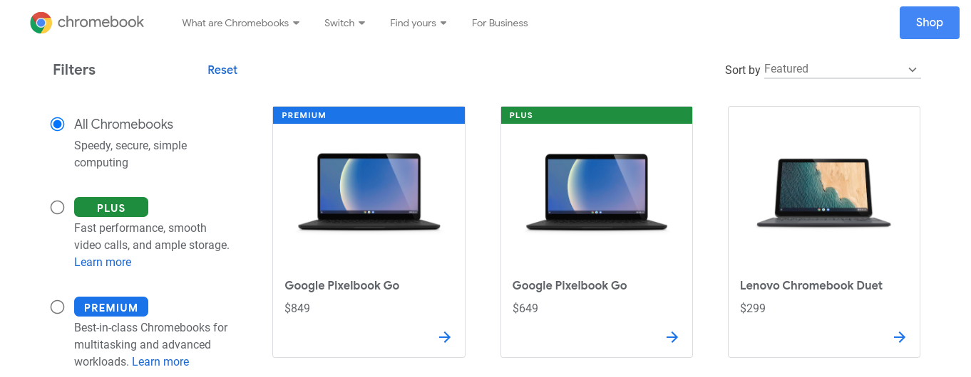 Chromebooks for sale on official website