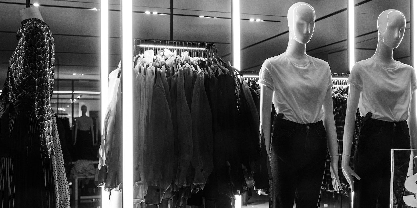 Clothing shop black and white.