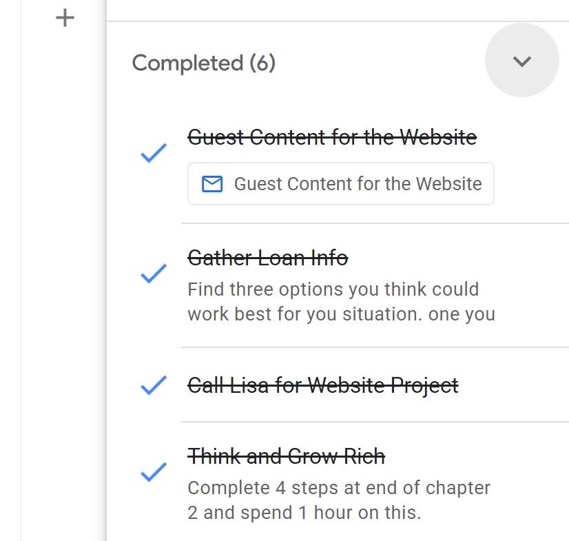 completed tasks - Come gestire la posta in arrivo di Gmail utilizzando Google Tasks