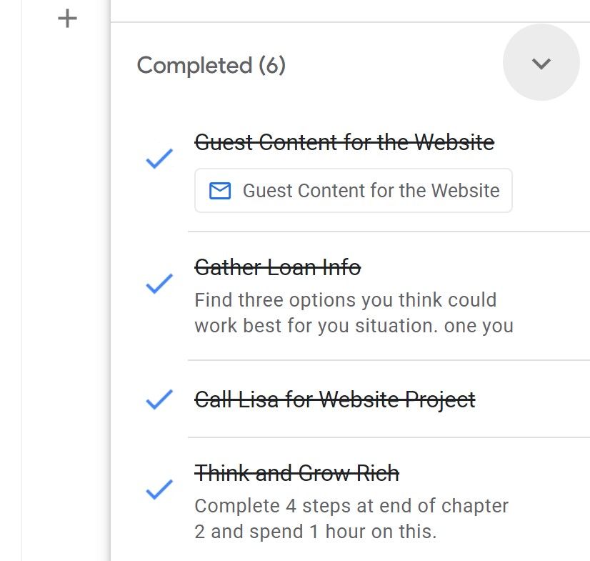 Completed task view in Google Tasks