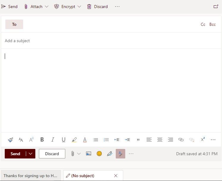 composing an email in Outlook