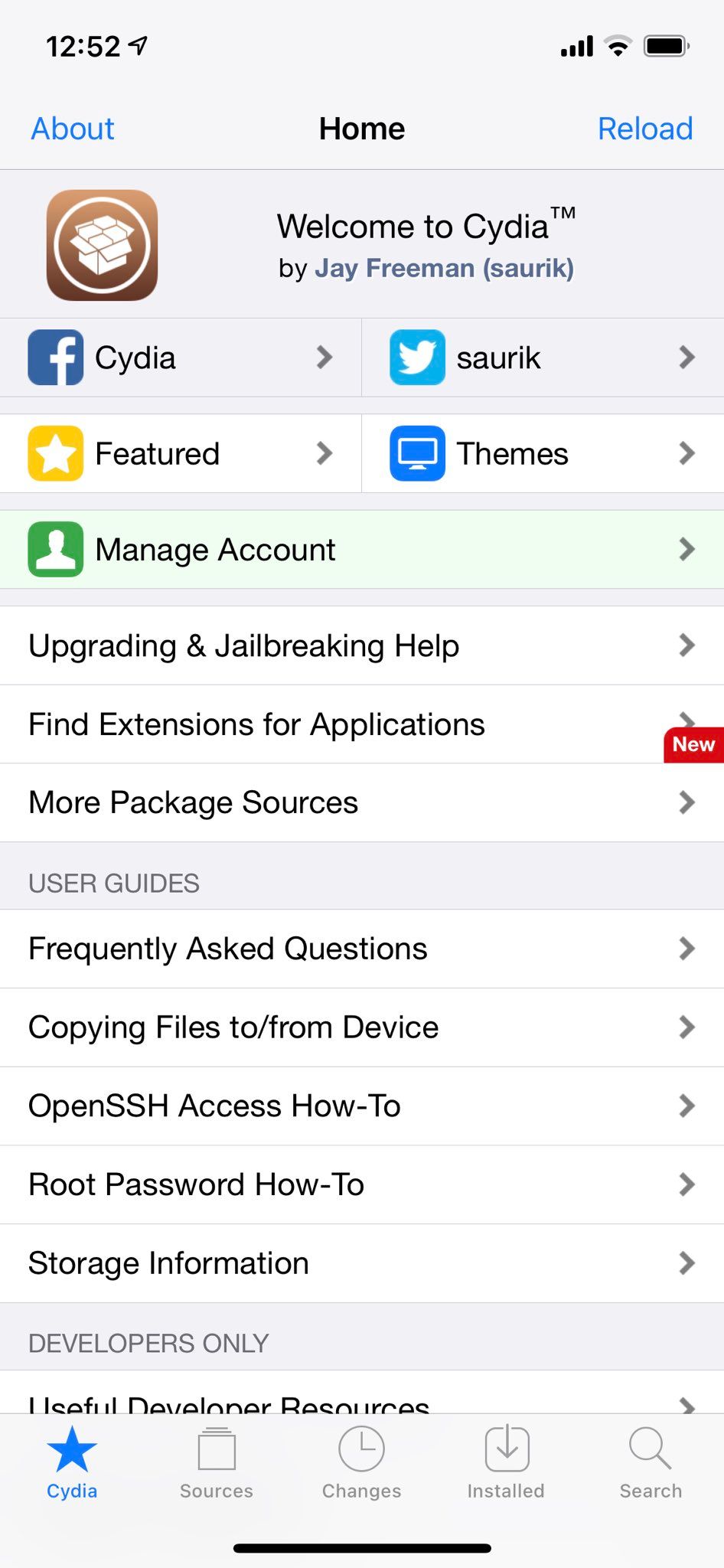 Screenshot of the Cydia app on an iPhone