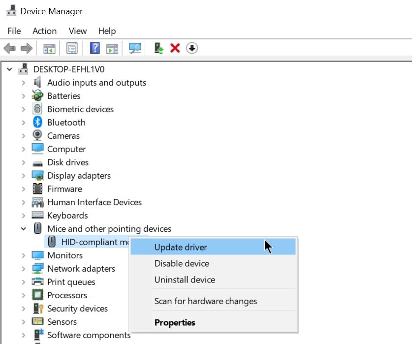 Update driver using Device Manager