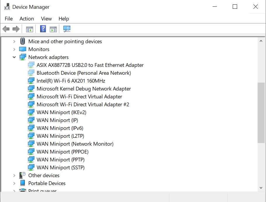 Hidden network adapters in Device Manager