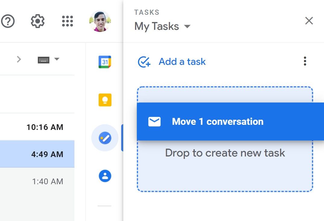 So verwalten Sie Ihren Google Mail-Posteingang mithilfe von Google Tasks - drag email