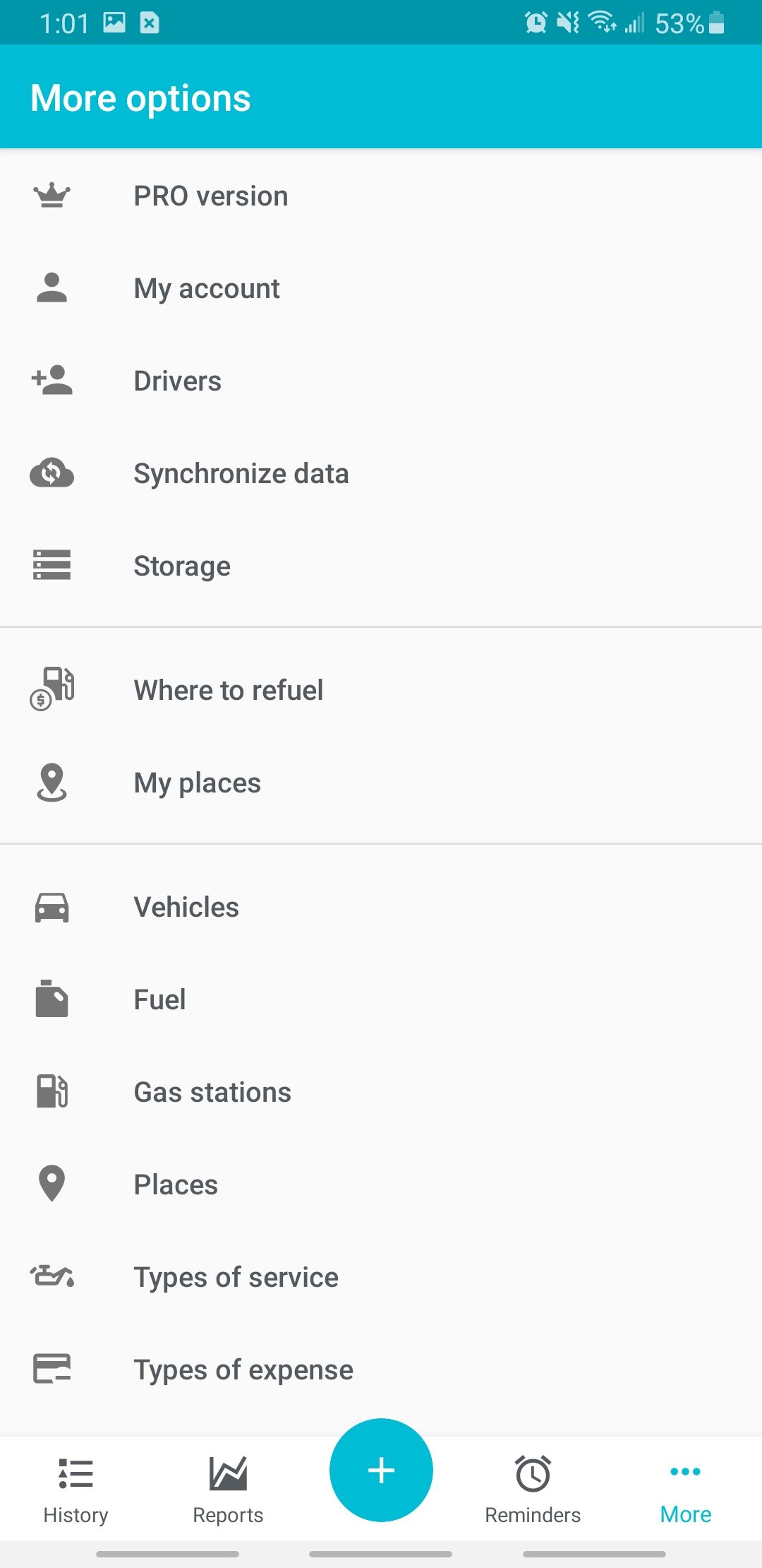 drivvo app more options page