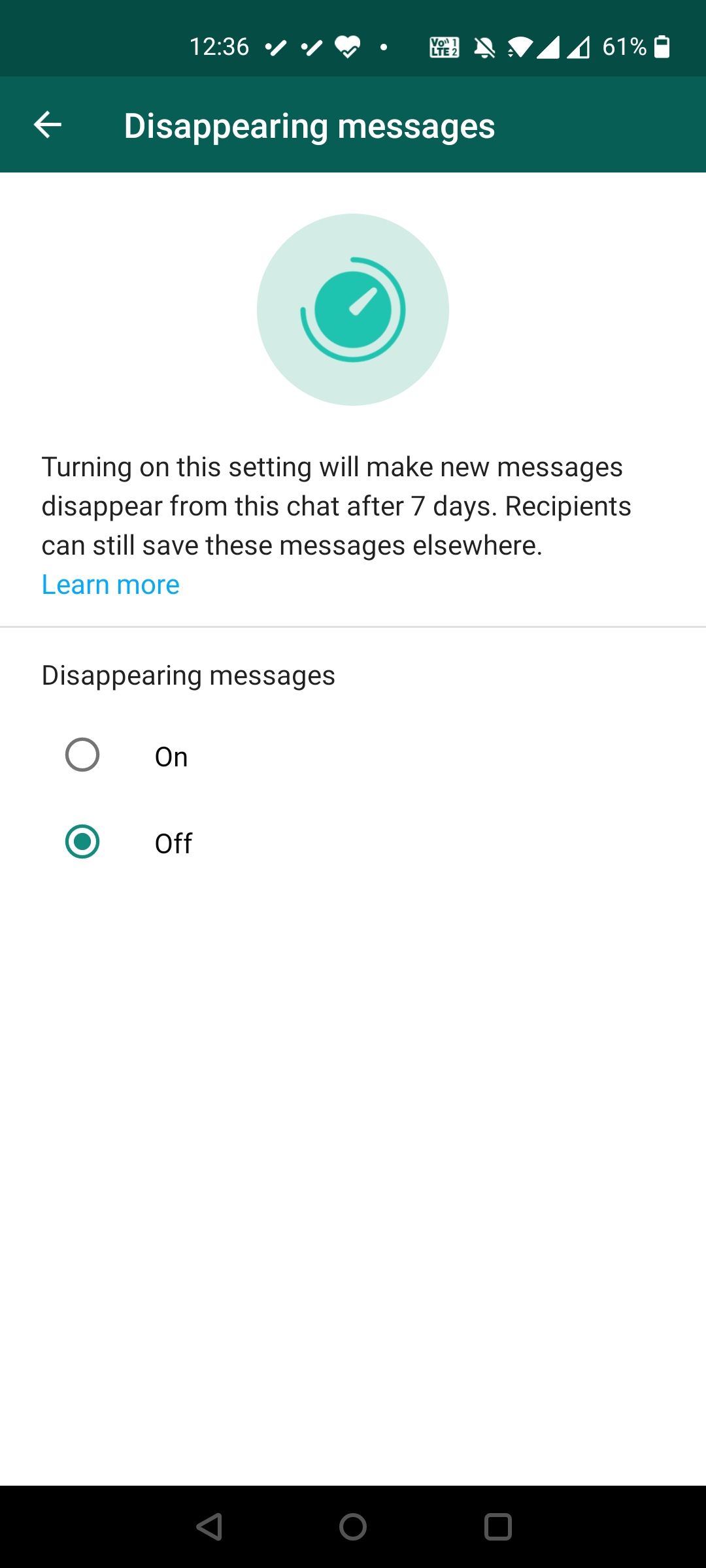 Enable disappearing messages in WhatsApp