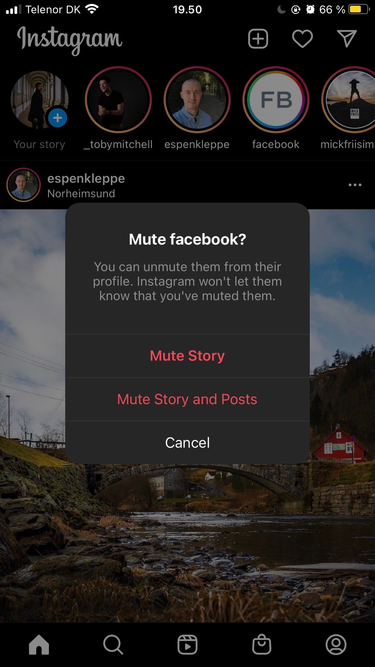 muting the facebook instagram account