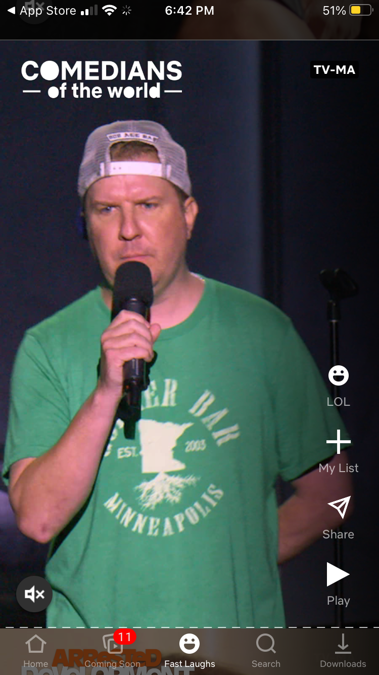 A video from Comedians of the World in the Fast Laughs tab in the Netflix app