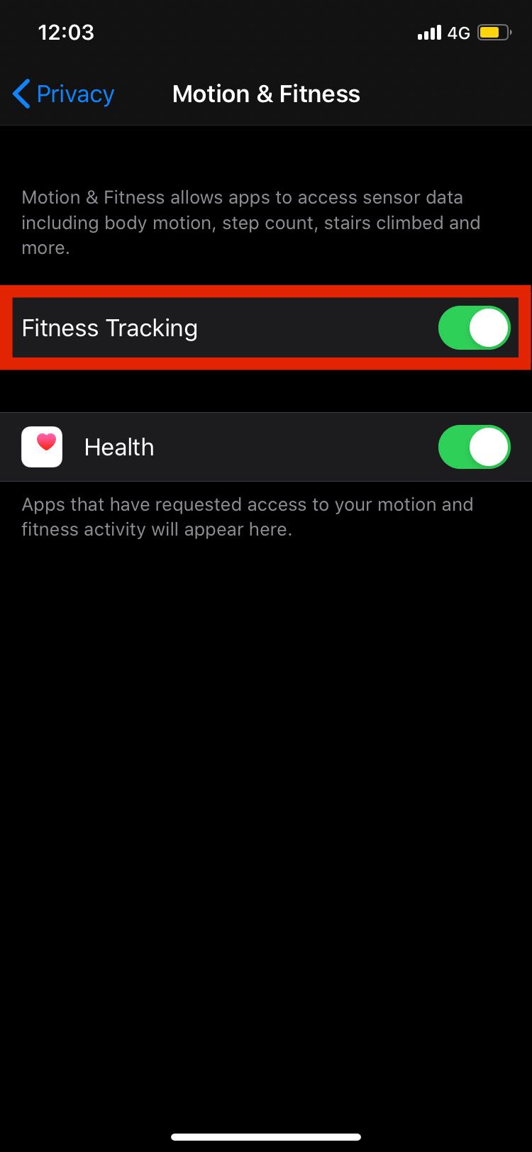 Fitness tracking toggle