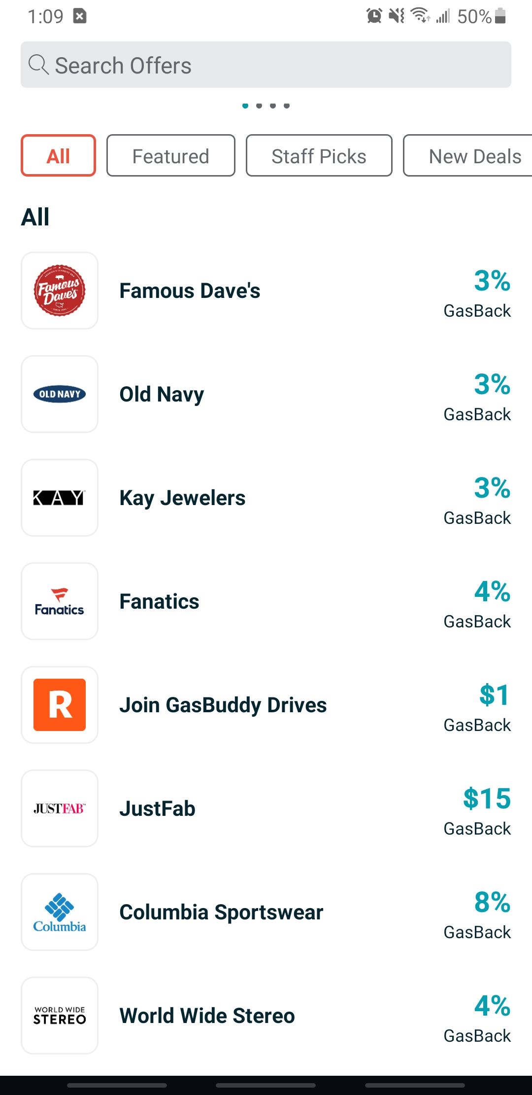 gasbuddy app cashback offers from different retailers