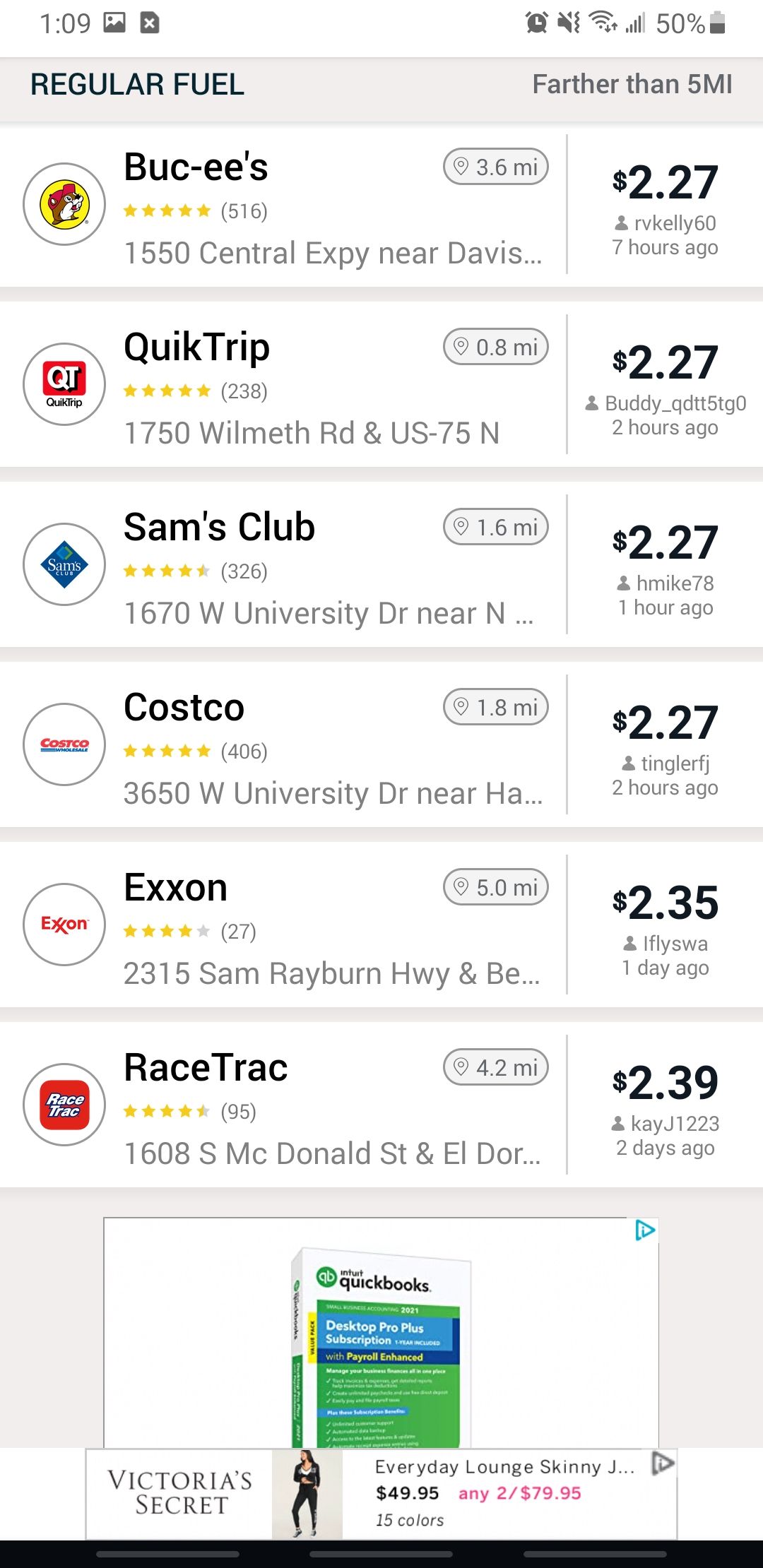 gasbuddy showing you nearby gas stations, prices, and reviews