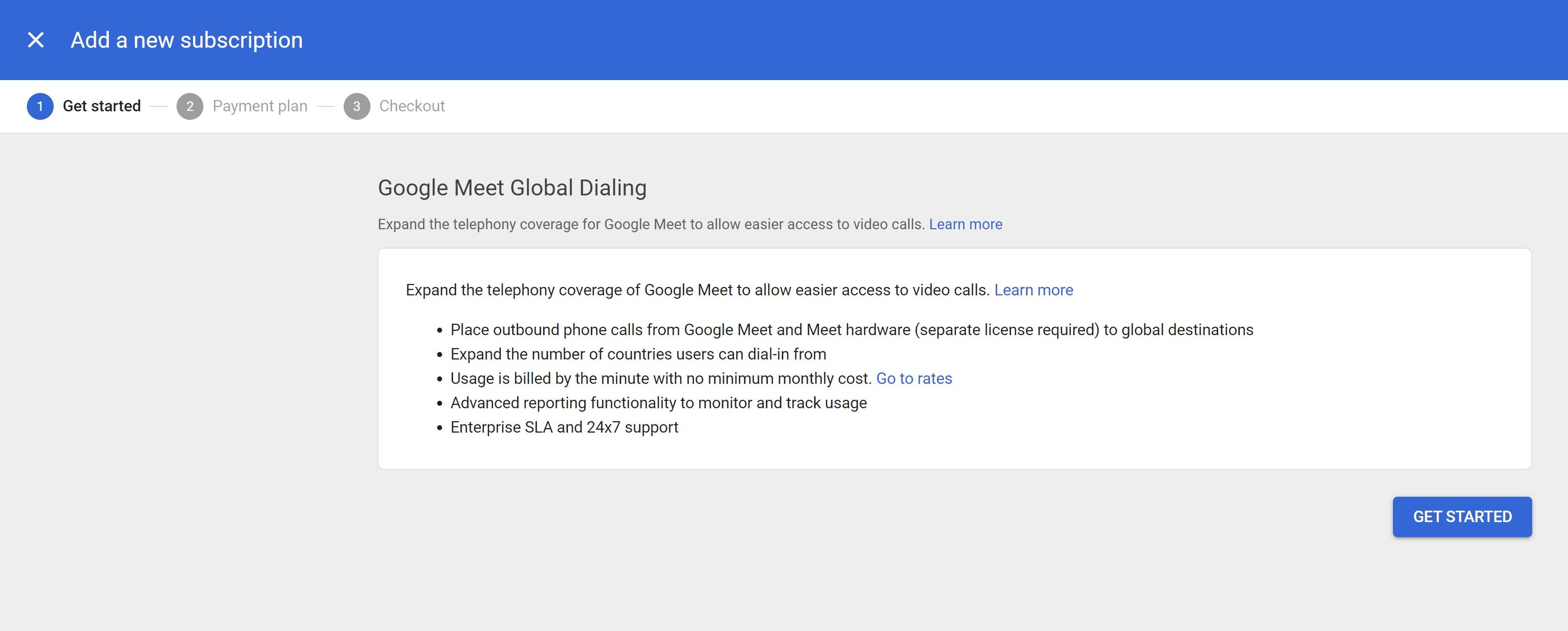Purchase steps for Google Meet Global Dialing