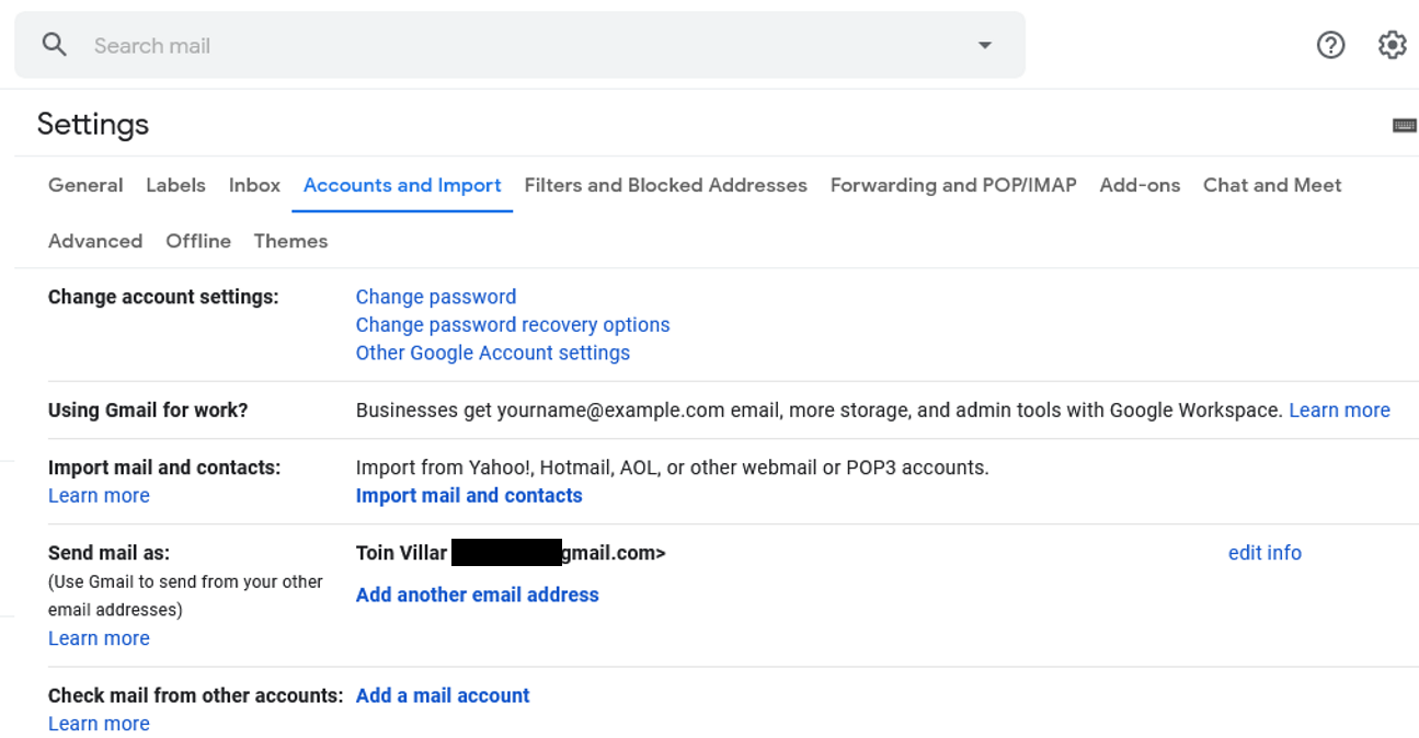 Google accounts and import