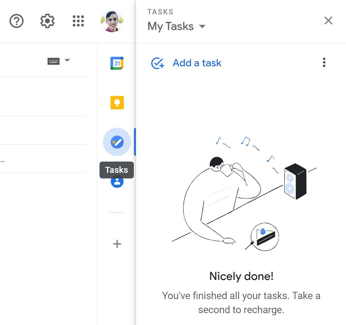 Google Tasks dashboard in Gmail