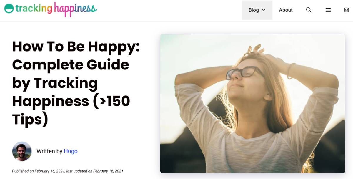 Tracking Happiness hosts the most comprehensive guide on the internet to becoming a happier person, with 9 key steps to happiness