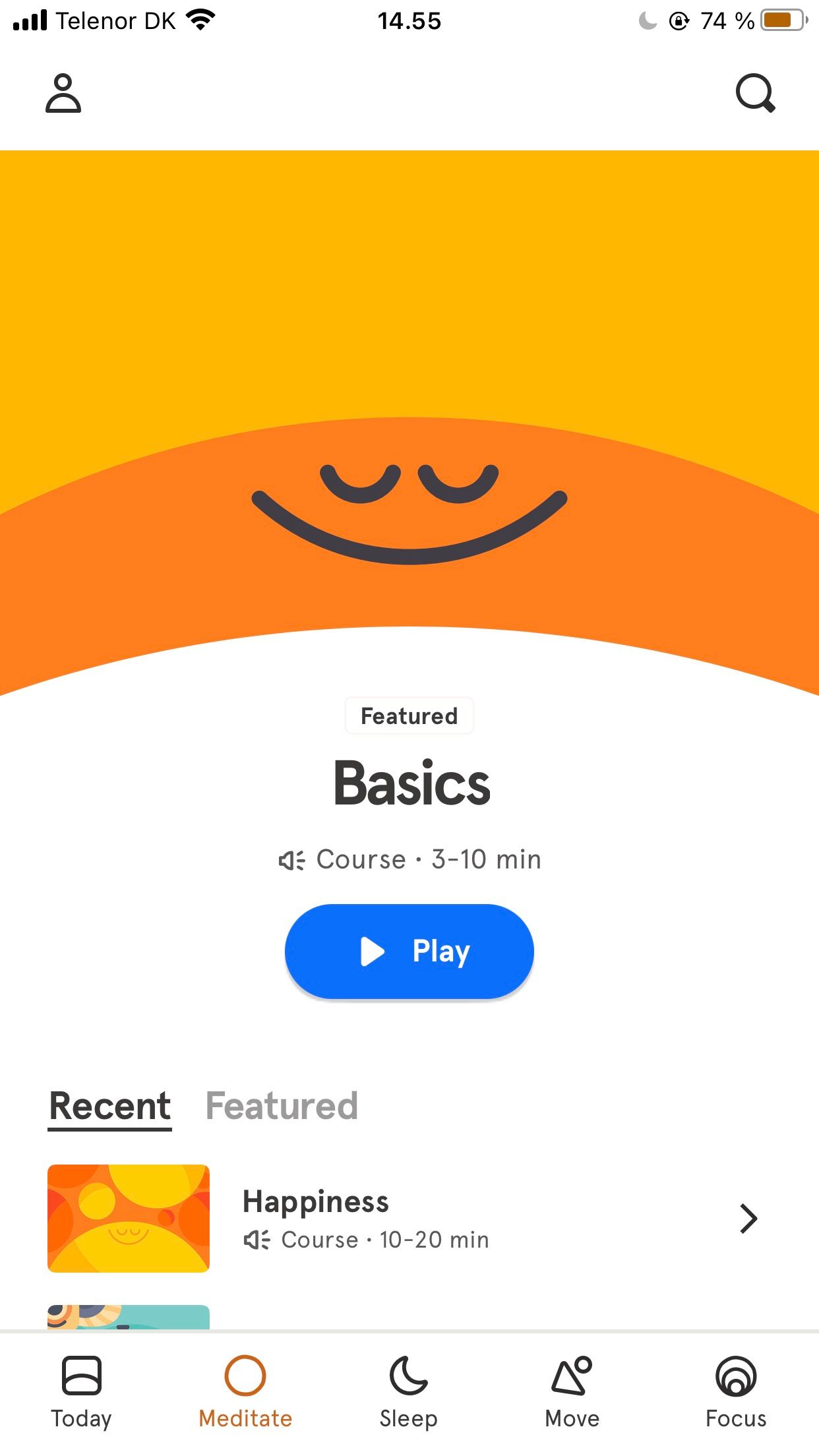 app interface for headspace