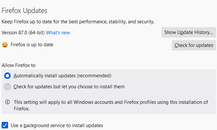 Firefox update on desktop