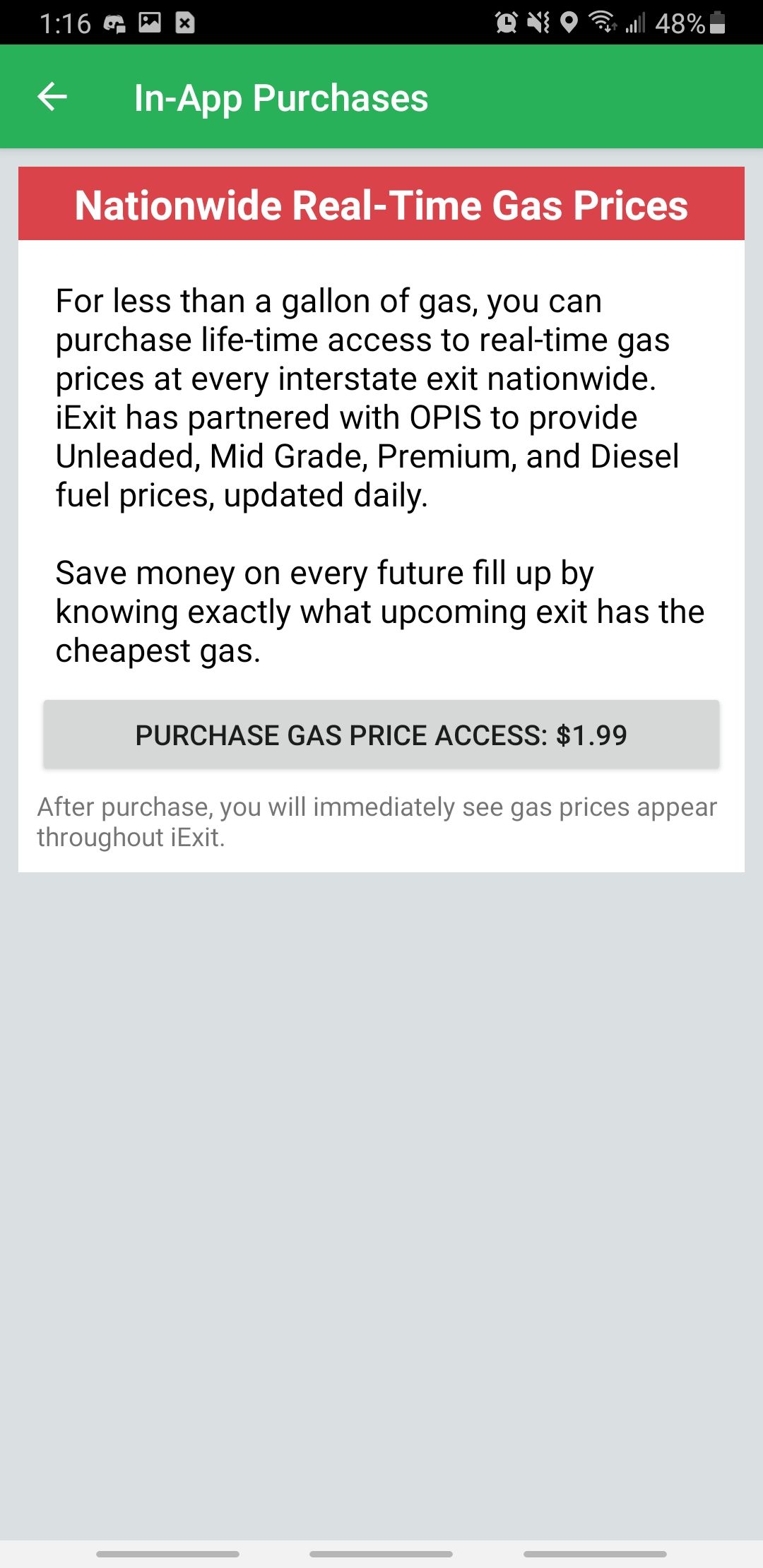 iexit purchase gas price access page