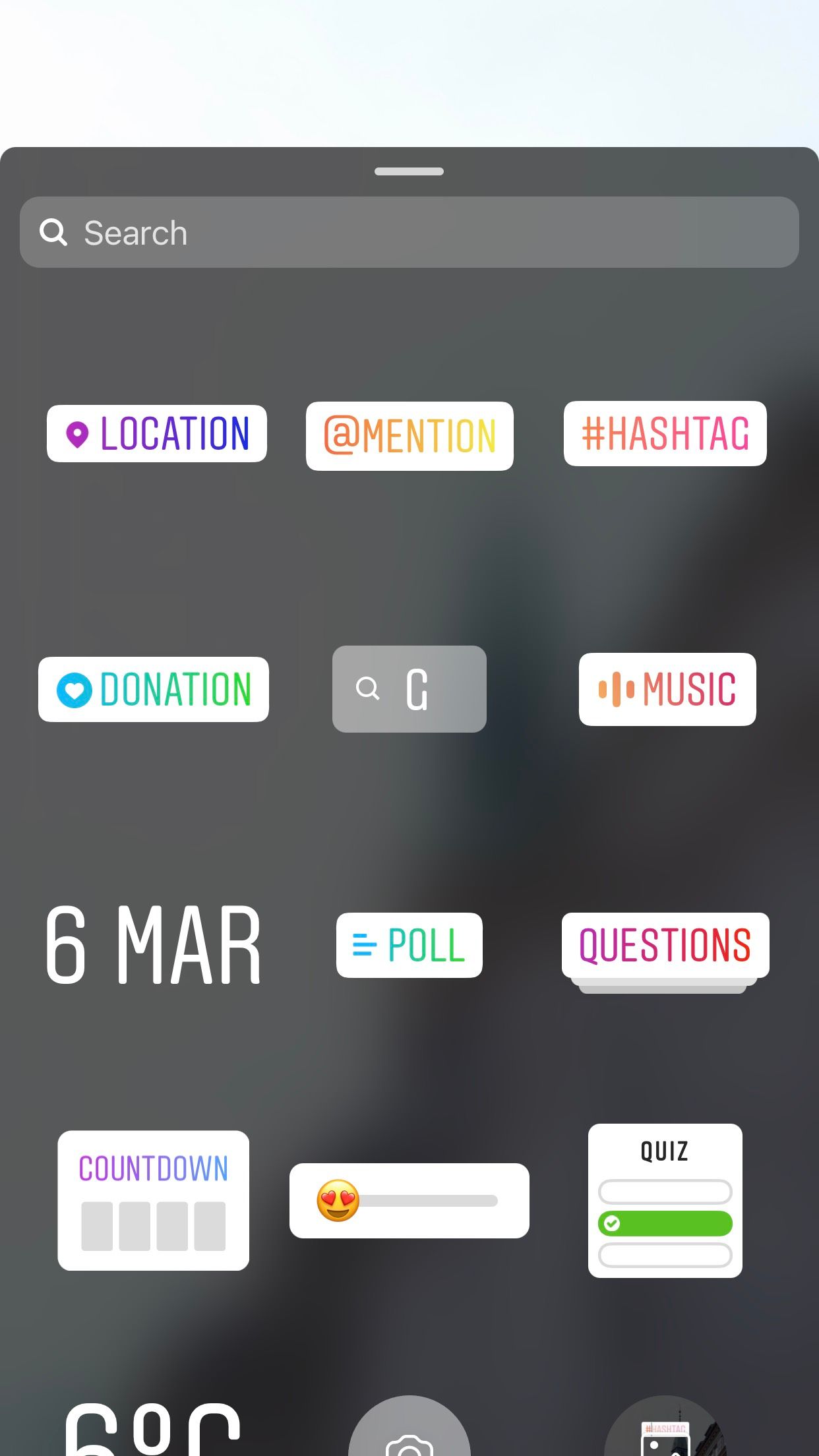 Sticker options on Instagram stories
