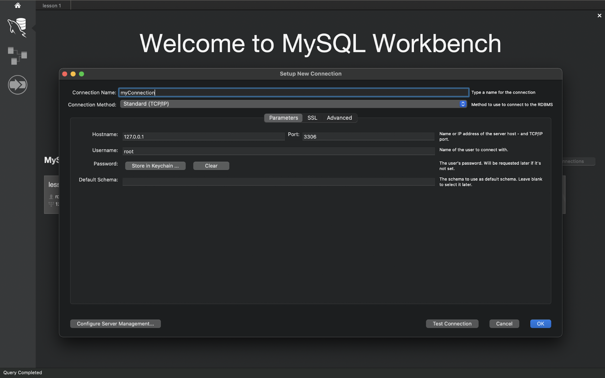 creating a new connection in mysql