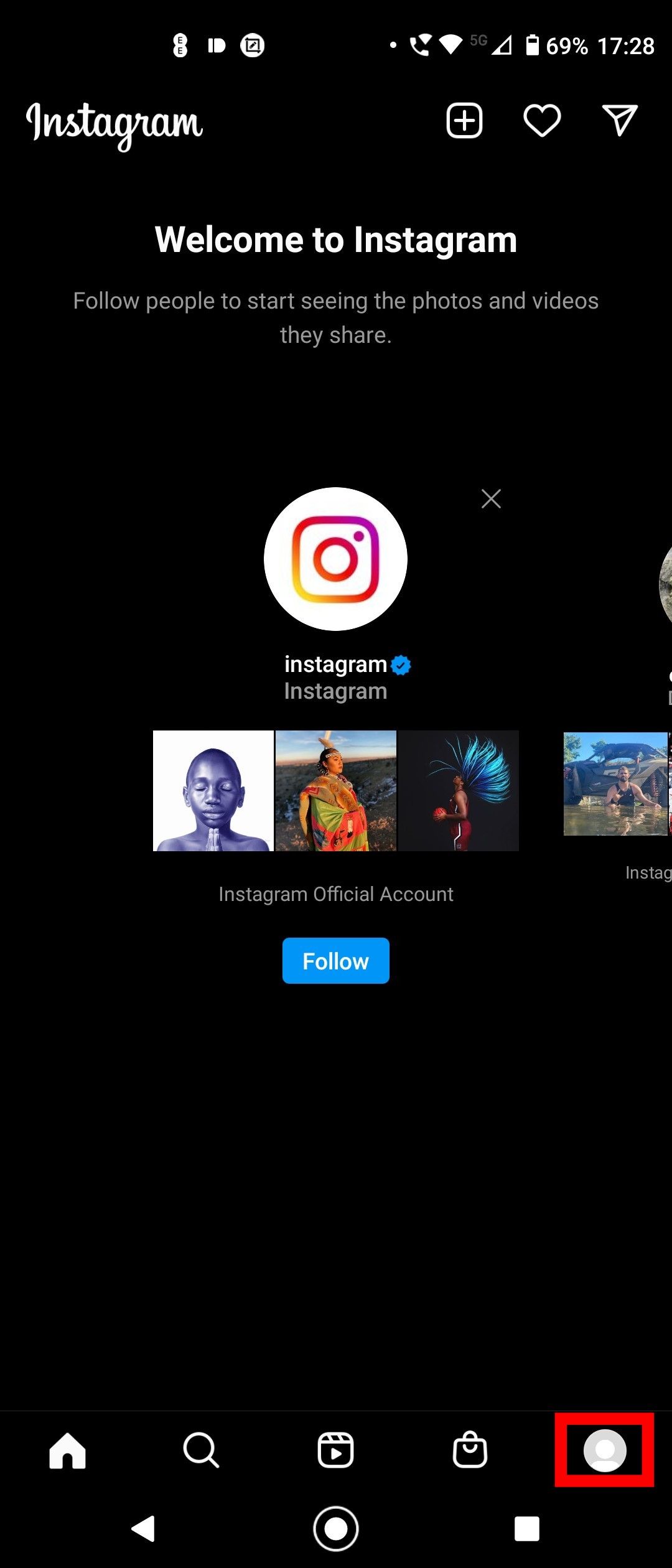 Accessing your profile in the Instagram app