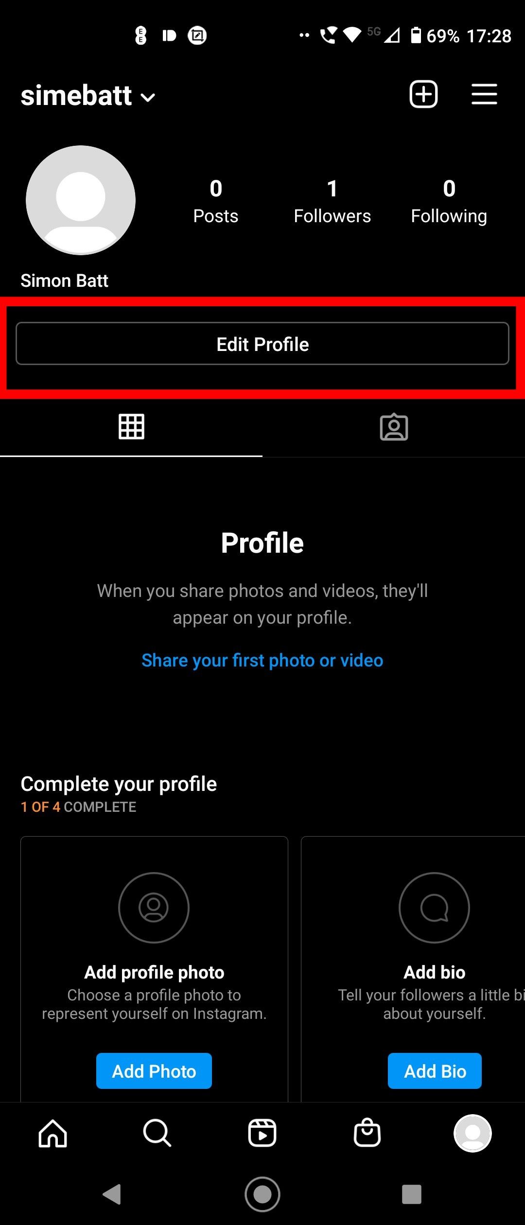 Editing your profile in the Instagram app