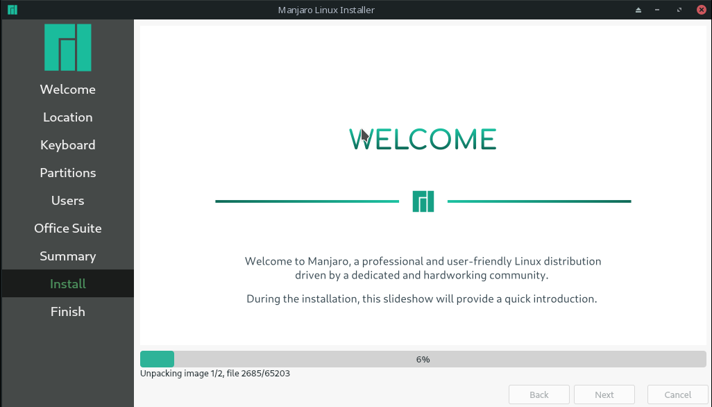 Manjaro Linux installation progress