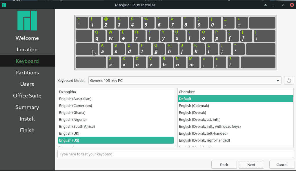 Manjaro Linux keyboard layout selection