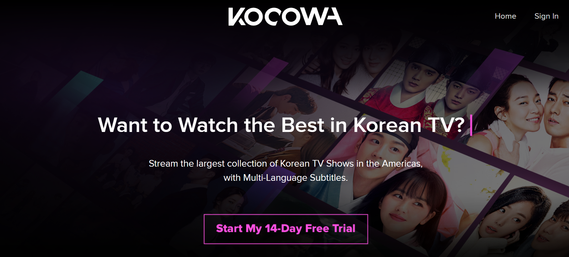 Screenshot of Kocowa website homepage