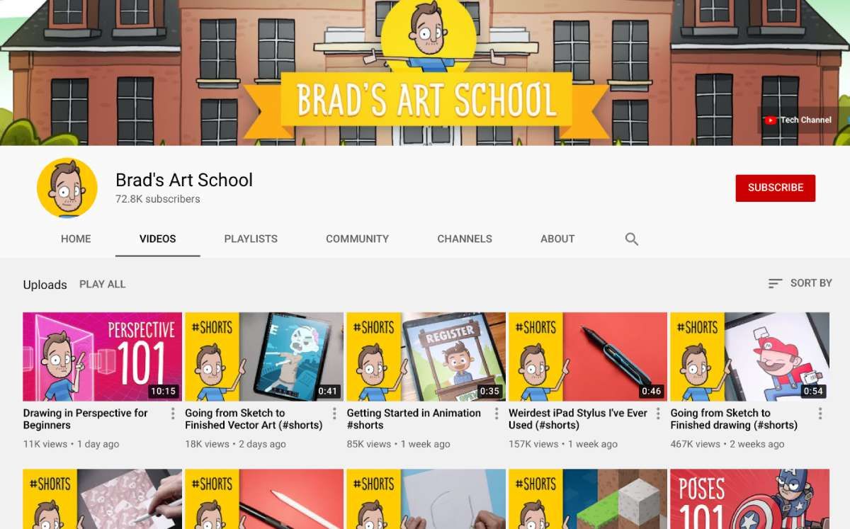 Brad's Art School teaches people how to draw through YouTube videos with animations and demonstrations