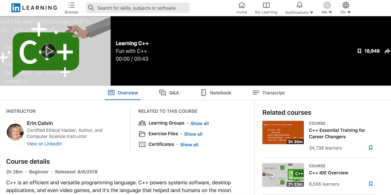 linkedin learning c++ course