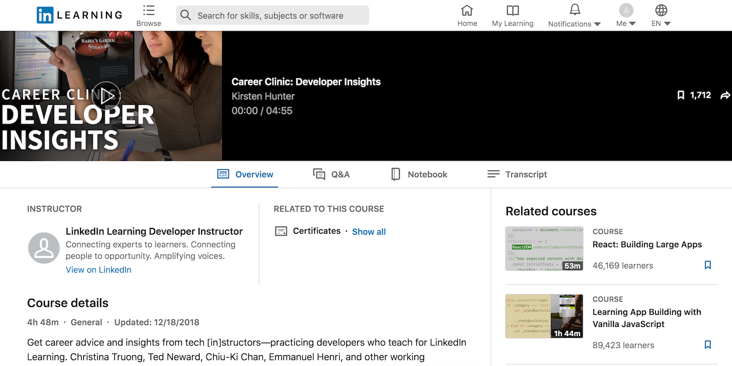 linkedin learning Developer Insights course