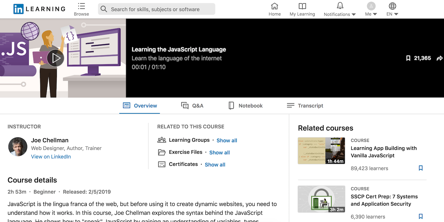 linkedin learning javascript course