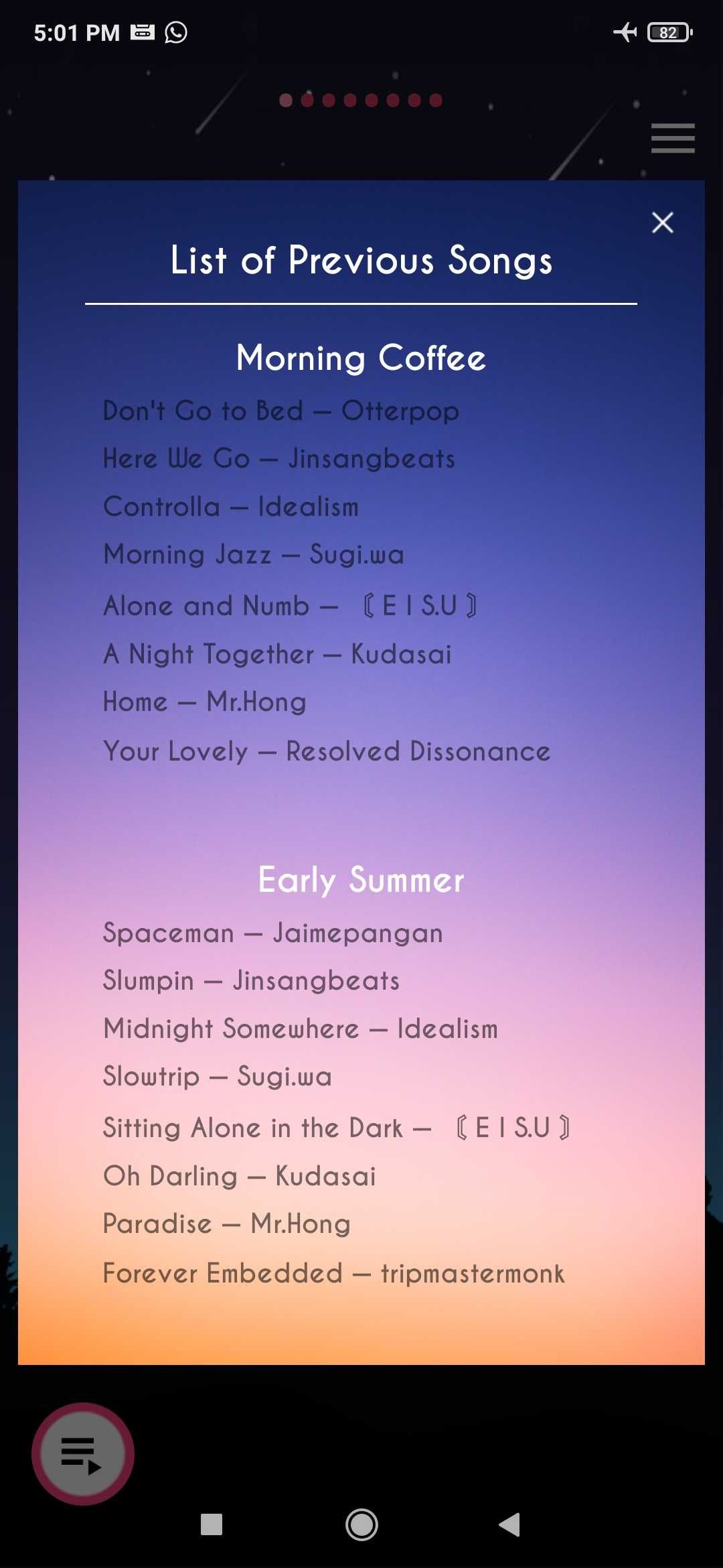 You can quickly check which songs played previously in Loffee