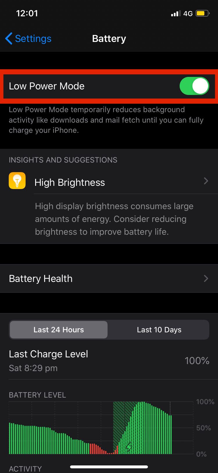 Low power mode toggle