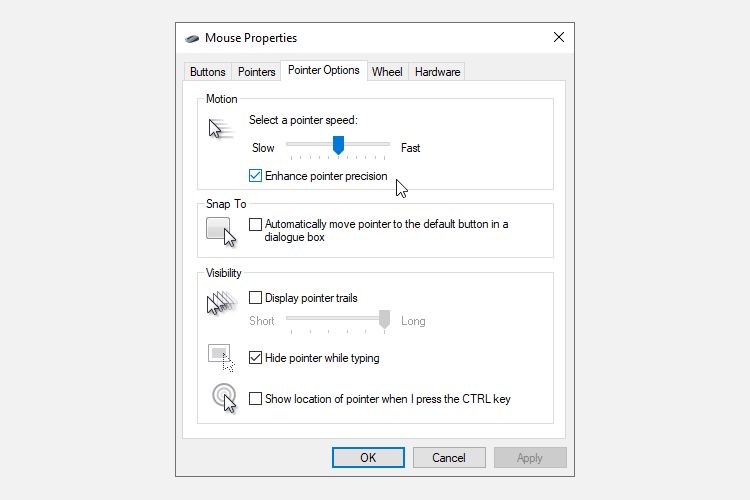 mouse acceleration off and on windows 10