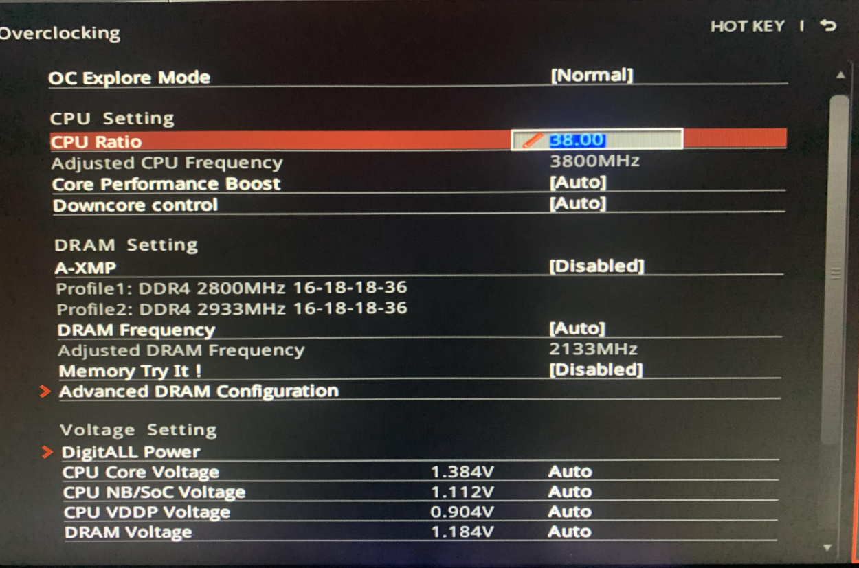 MSI BIOS overclock settings