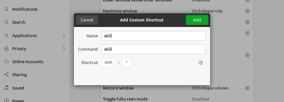 Set a keyboard shortcut for xkill