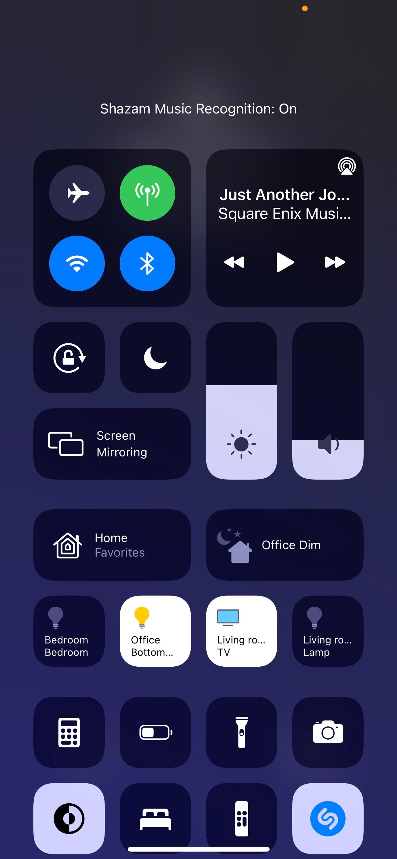 Control Center music recognition active.